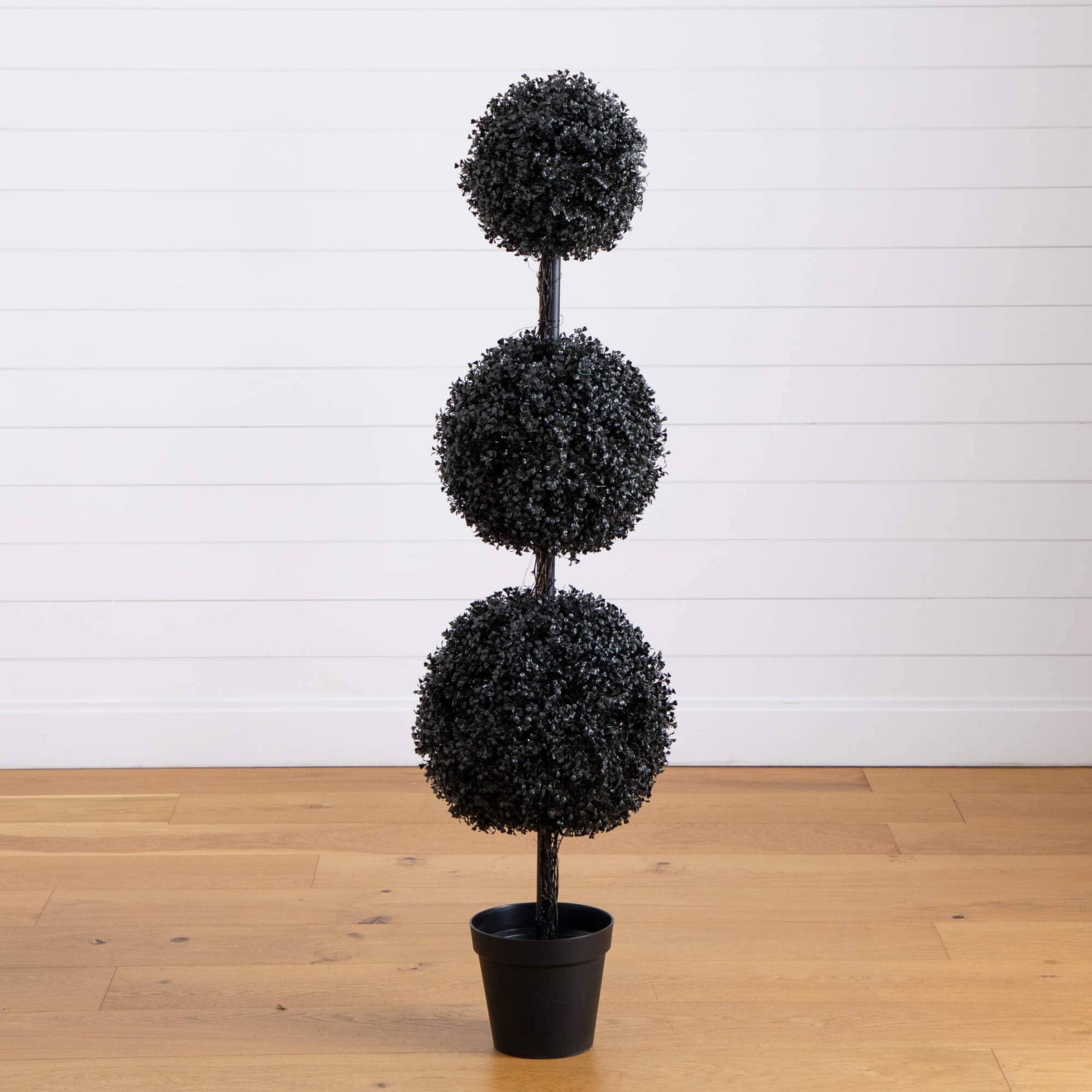 5' UV Resistant Halloween Black Artificial Triple Ball Boxwood Topiary (Indoor/Outdoor)