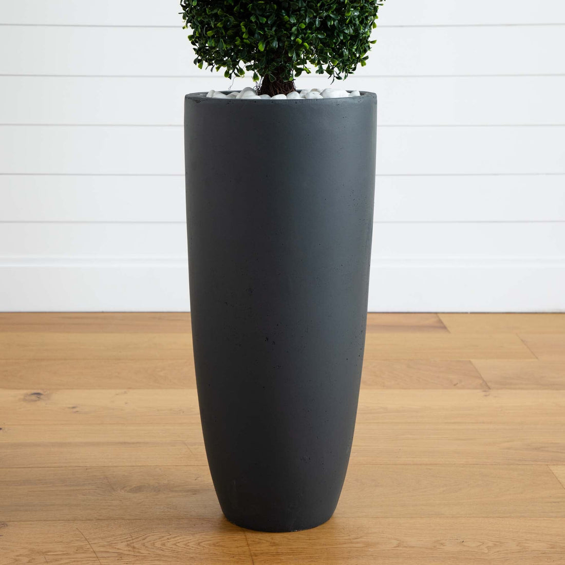 50 Boxwood Topiary with Gray Cylindrical Planter UV Resistant  (Indoor/Outdoor) | Nearly Natural