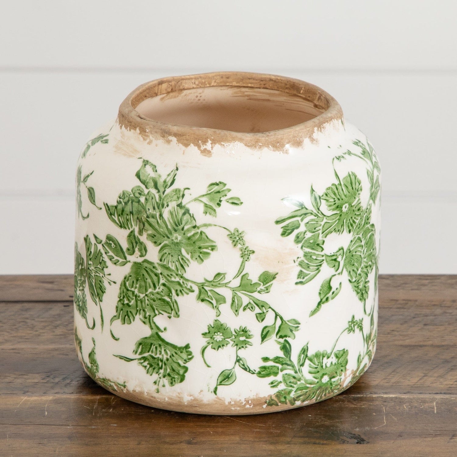 5.5” Floral Tuscan Ceramic Green Scroll Planter