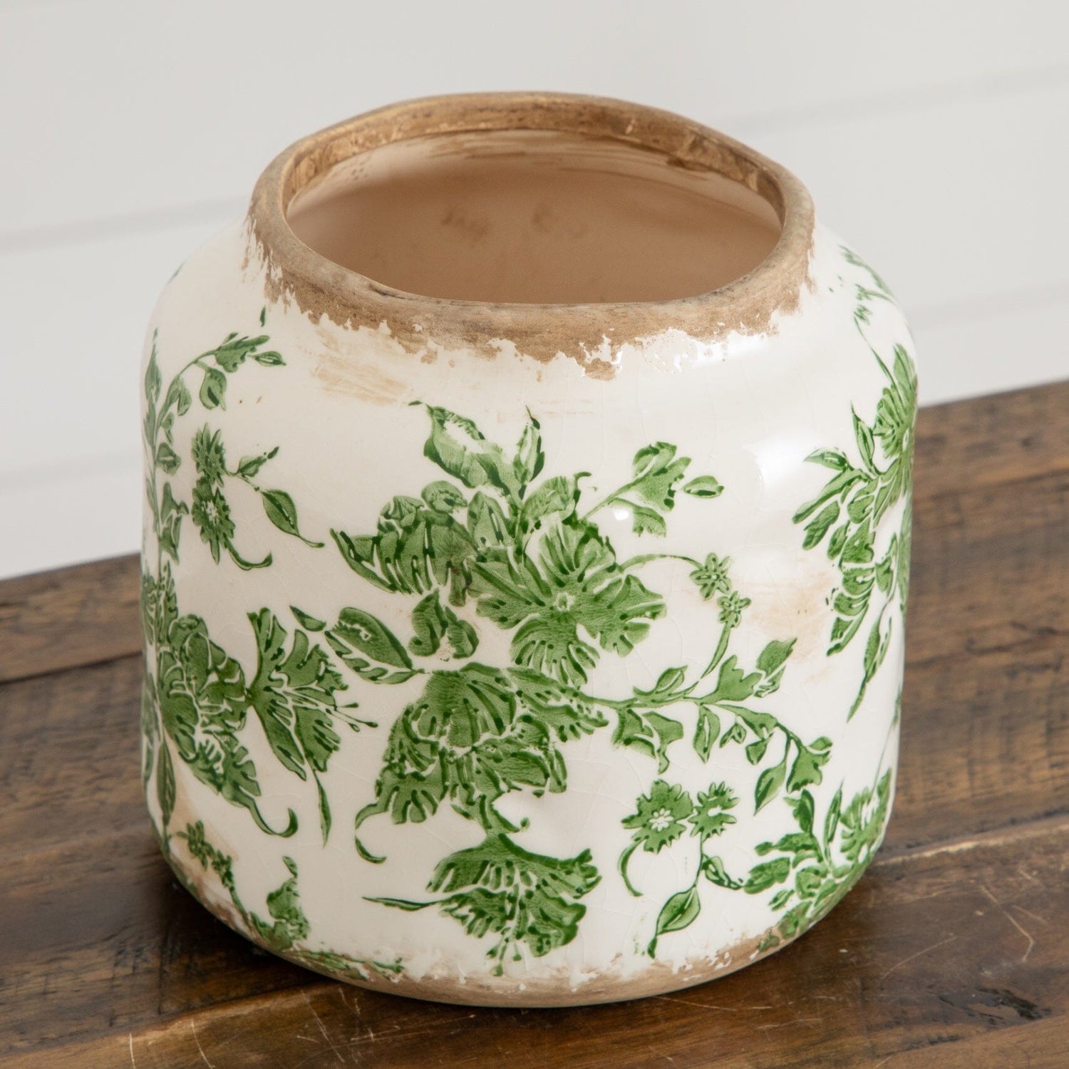 5.5” Floral Tuscan Ceramic Green Scroll Planter