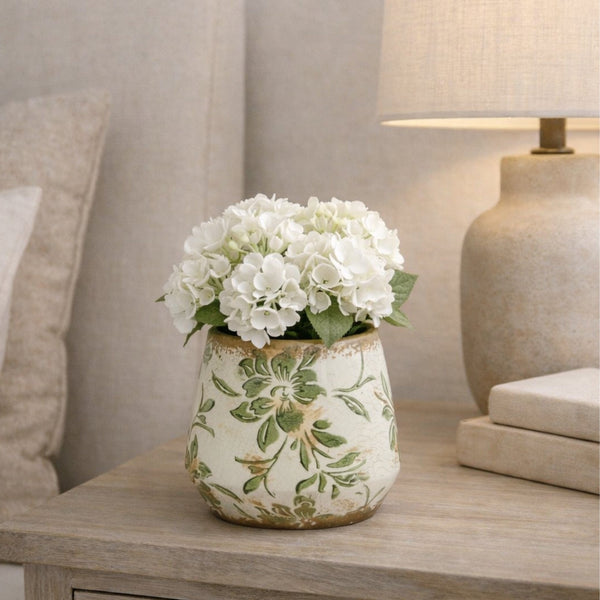 5.5” Tuscan Ceramic Green Scroll Planter