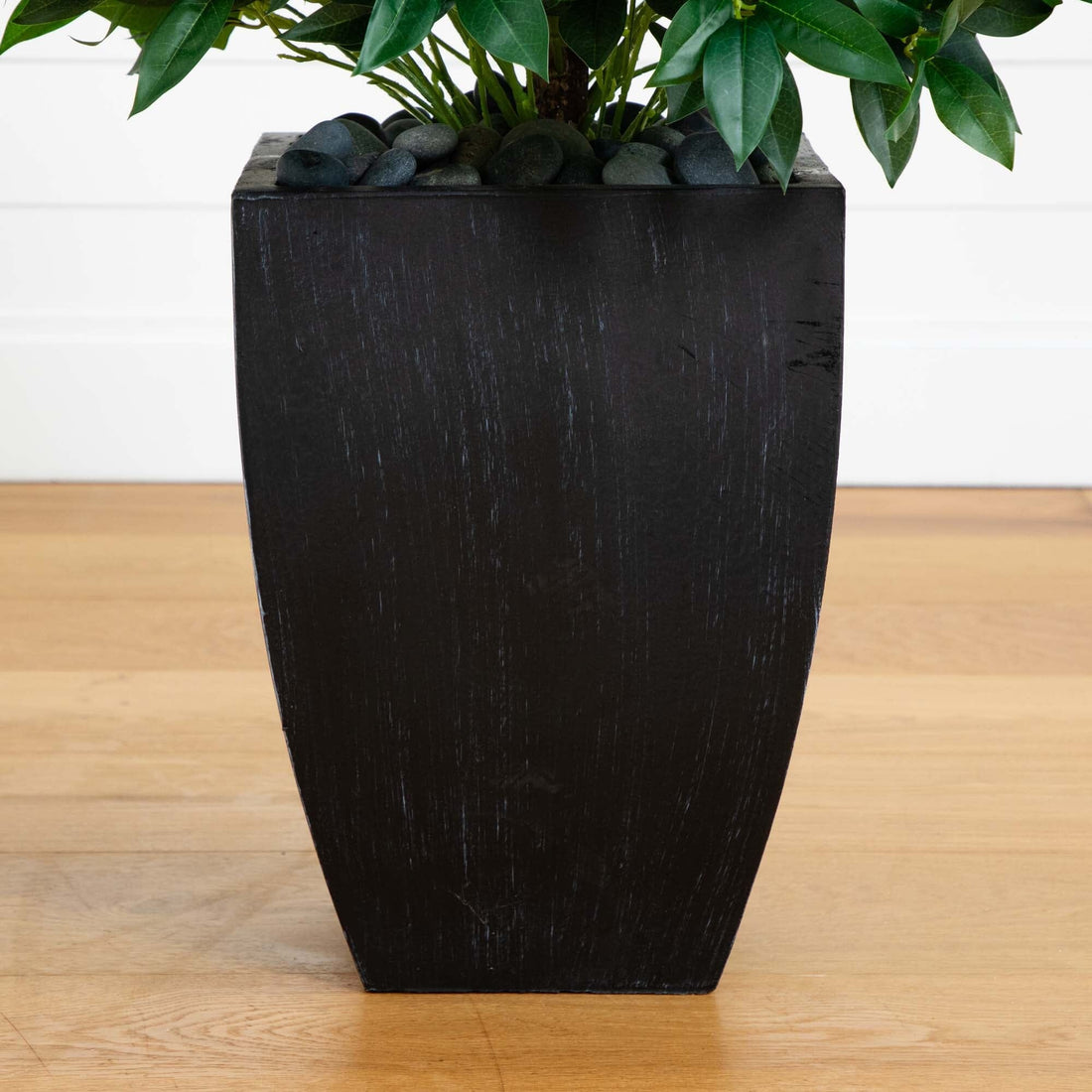 black pots for plants indoor 56” Bay Leaf Cone Topiary Artificial Tree UV Resistant in Black Planter ( Indoor/Outdoor)