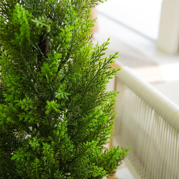56" UV Resistant Artificial Cedar Tree in White Tower Planter (Indoor/Outdoor)