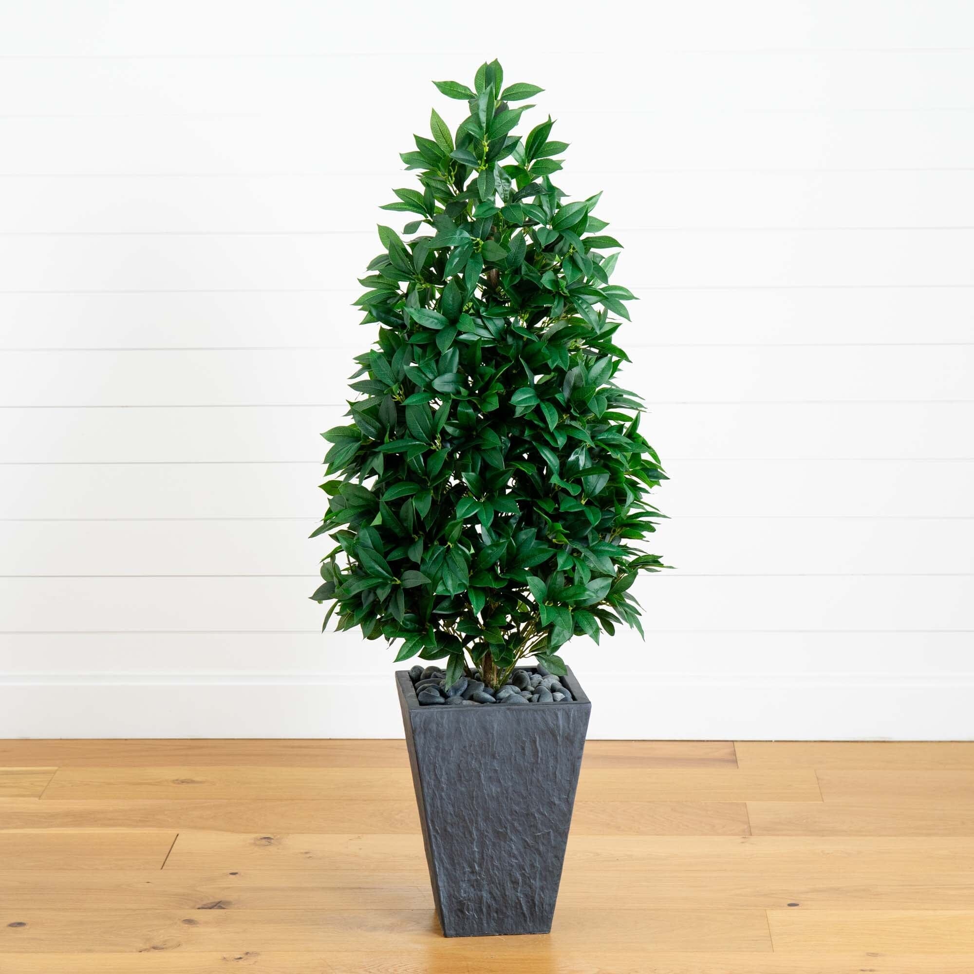 starteam リアルツリー 57” Bay Leaf Cone Topiary Tree in Slate Planter UV Resistant