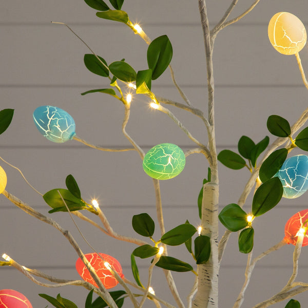 5' Pre-Lit Artificial Blooming Easter Egg Twig Tree with 18 Warm White LED Lights