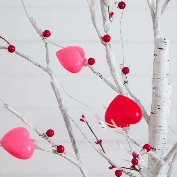 5' Pre-Lit Artificial Valentine's Day Twig Tree with 72 Heart Shaped LED Lights and Red Berries