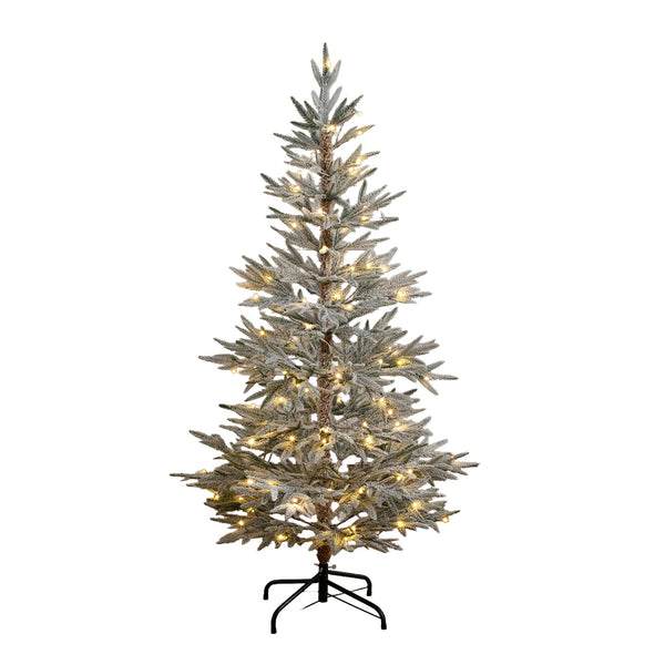 5’Pre-Lit Artificial Flocked Woodland Fir Christmas Tree with 100 Warm White LED Lights