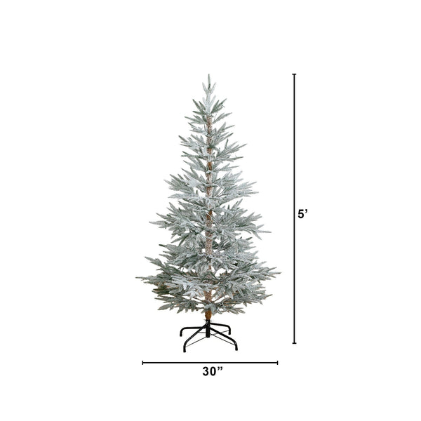 5’Pre-Lit Artificial Flocked Woodland Fir Christmas Tree with 100 Warm White LED Lights