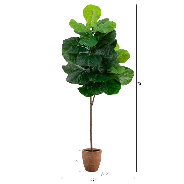 6’ Artificial Giant Leaf Fiddle Leaf Fig Tree in Decorative Planter ...
