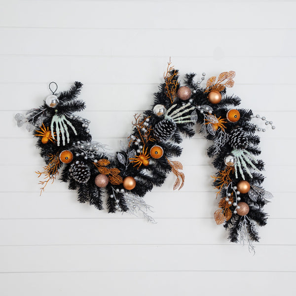 6' Artificial Halloween Black Garland with Hands, Spiders and Eyeballs
