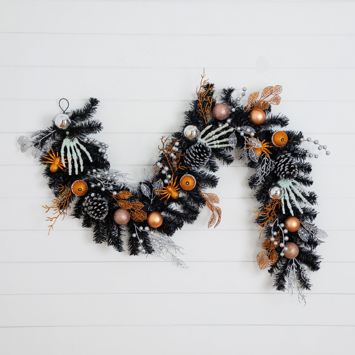 6' Artificial Halloween Black Garland with Hands, Spiders and Eyeballs