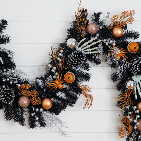6' Artificial Halloween Black Garland with Hands, Spiders and Eyeballs