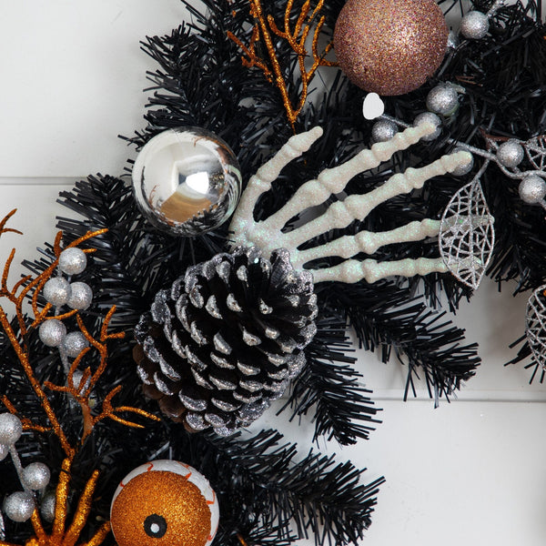 6' Artificial Halloween Black Garland with Hands, Spiders and Eyeballs