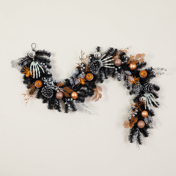 6' Artificial Halloween Black Garland with Hands, Spiders and Eyeballs