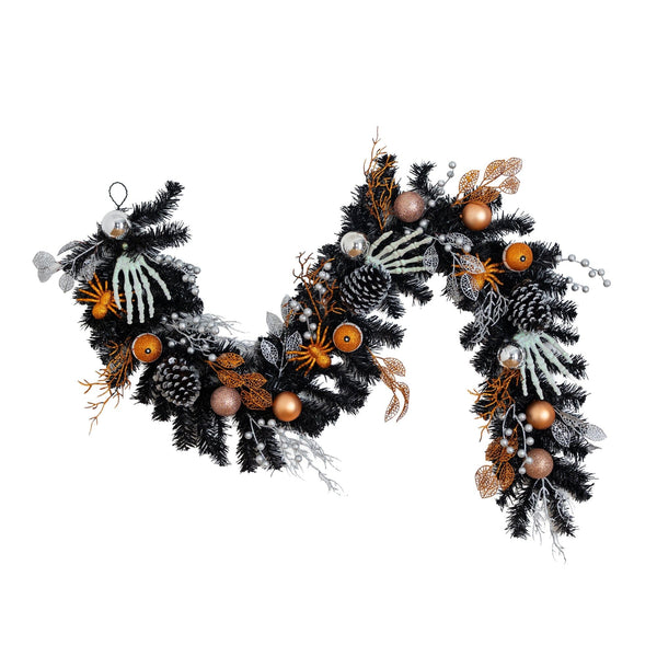 6' Artificial Halloween Black Garland with Hands, Spiders and Eyeballs