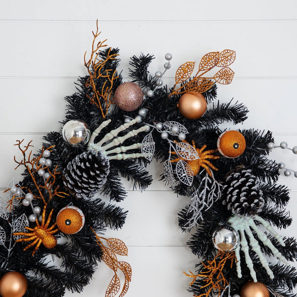 6' Artificial Halloween Black Garland with Hands, Spiders and Eyeballs