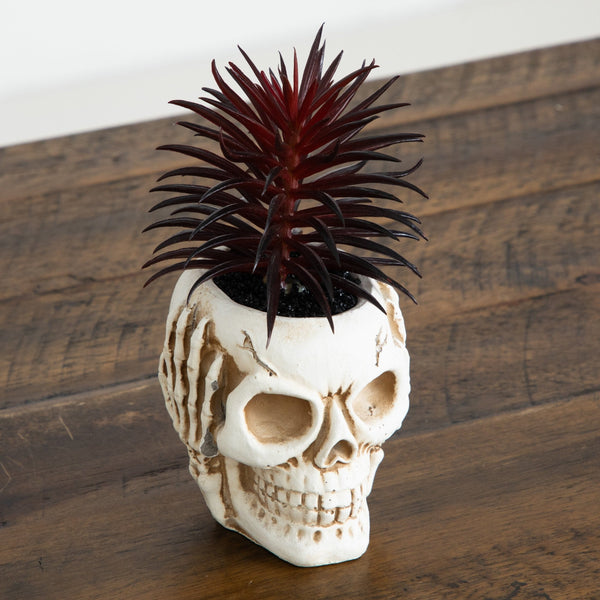 6” Artificial Halloween Speak, Hear, See No Evil Succulent Plant Skull Decor - Set of 3