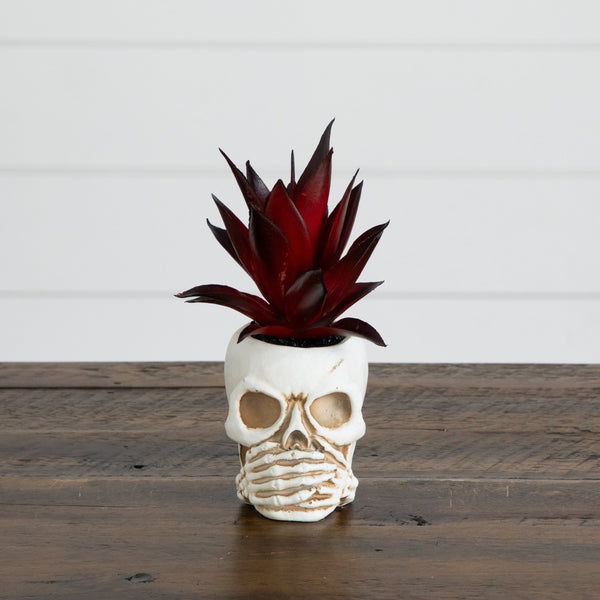 6” Artificial Halloween Speak, Hear, See No Evil Succulent Plant Skull Decor - Set of 3