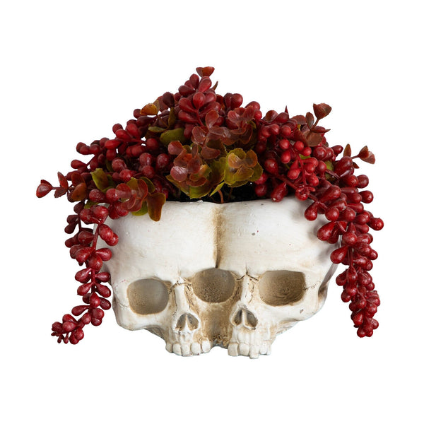 6” Artificial Halloween String of Pearls in Double Skull Planter