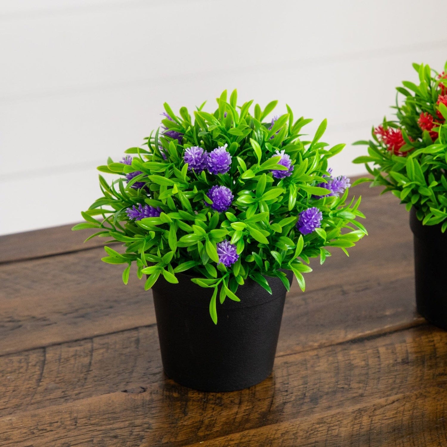 6" Artificial Mini Flowering Plant in Black Pot -Set of 3