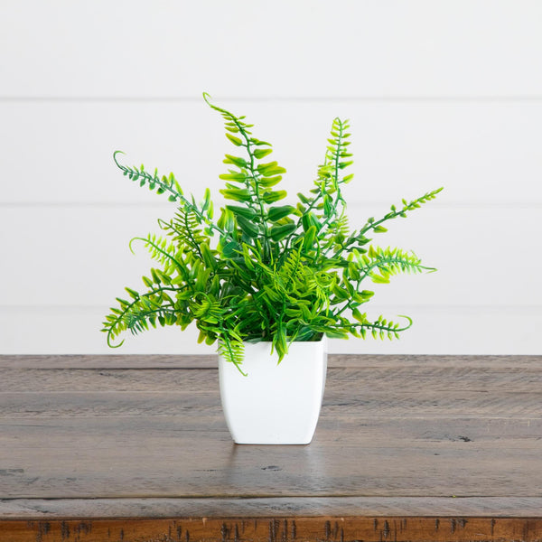 6” Artificial Mixed Botanical Plant in White Square Pot - Set of 4