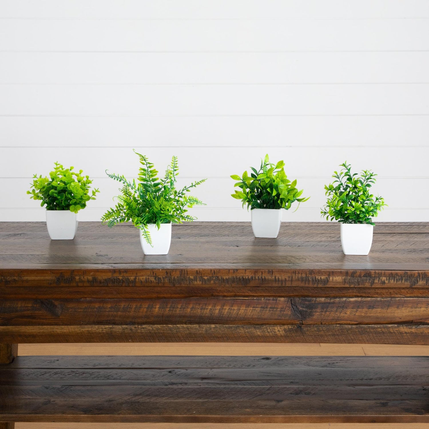 6” Artificial Mixed Botanical Plant in White Square Pot - Set of 4
