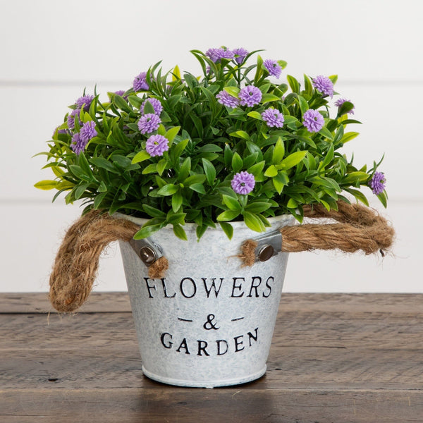 6" Artificial Mixed Button Pom Plant in Rustic Flowers & Garden Planter -Set of 3