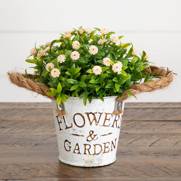 6" Artificial Mixed Button Pom Plant in Rustic Flowers & Garden Planter -Set of 3