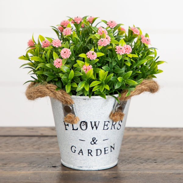 6" Artificial Mixed Button Pom Plant in Rustic Flowers & Garden Planter -Set of 3