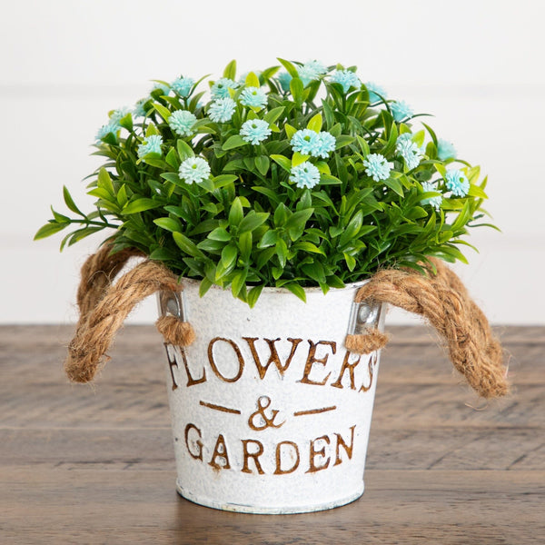 6" Artificial Mixed Button Pom Plant in Rustic Flowers & Garden Planter -Set of 3