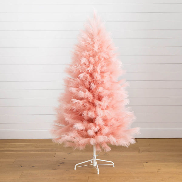 6' Artificial Pink Pampas Grass Christmas Tree
