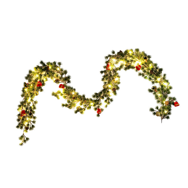 6’ Artificial Pre-Lit Christmas Garland with 40 LED Lights and Ornaments