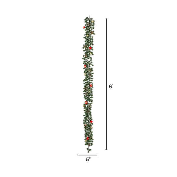 6’ Artificial Pre-Lit Christmas Garland with 40 LED Lights and Ornaments
