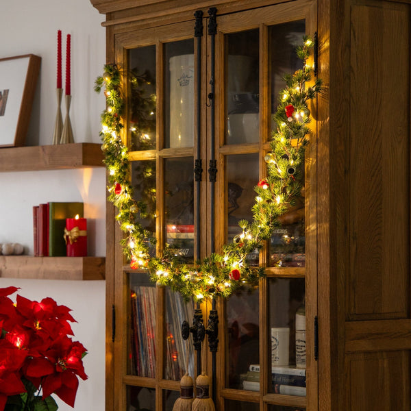 6’ Artificial Pre-Lit Christmas Garland with 40 LED Lights and Ornaments
