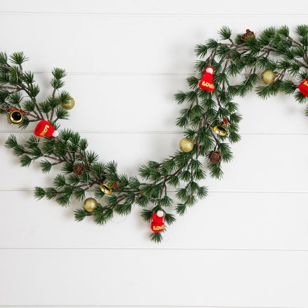 6’ Artificial Pre-Lit Christmas Garland with 40 LED Lights and Ornaments