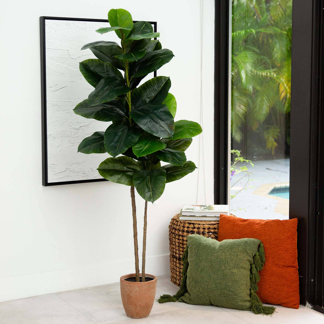 rubber tree large 6' Artificial Rubber Tree in Decorative Planter with Real Touch Leaves