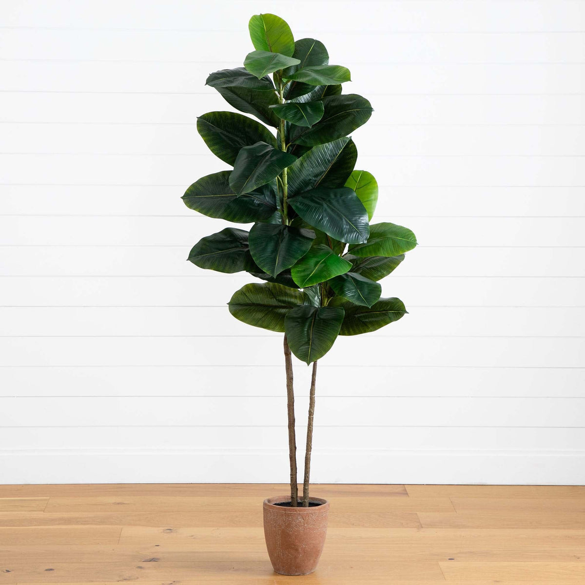 Nearly Natural 6ft. Artificial Rubber Tree in Decorative Planter with Real Touch Leaves