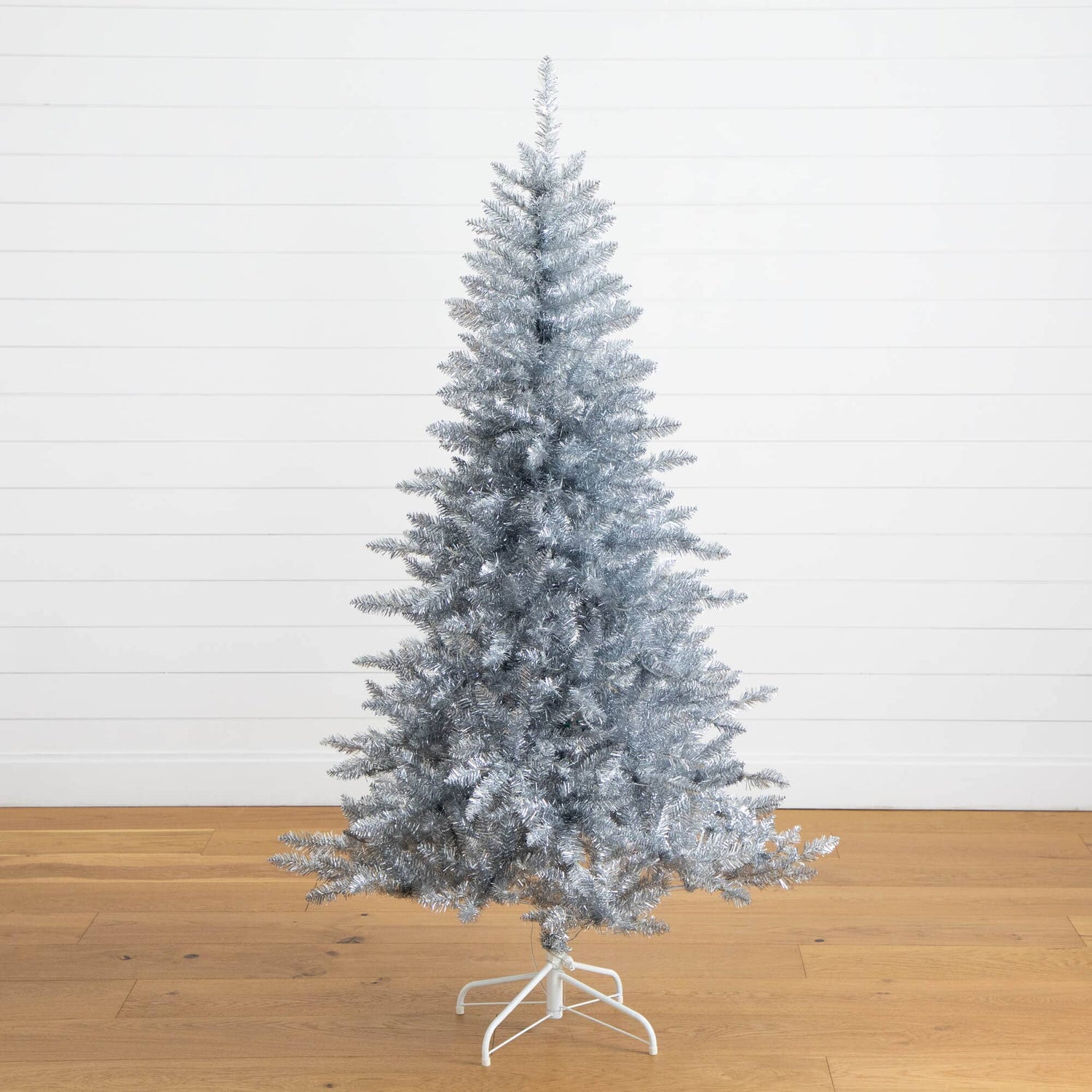 6' Artificial Silver Christmas Tree with 300 Cool White LED Lights