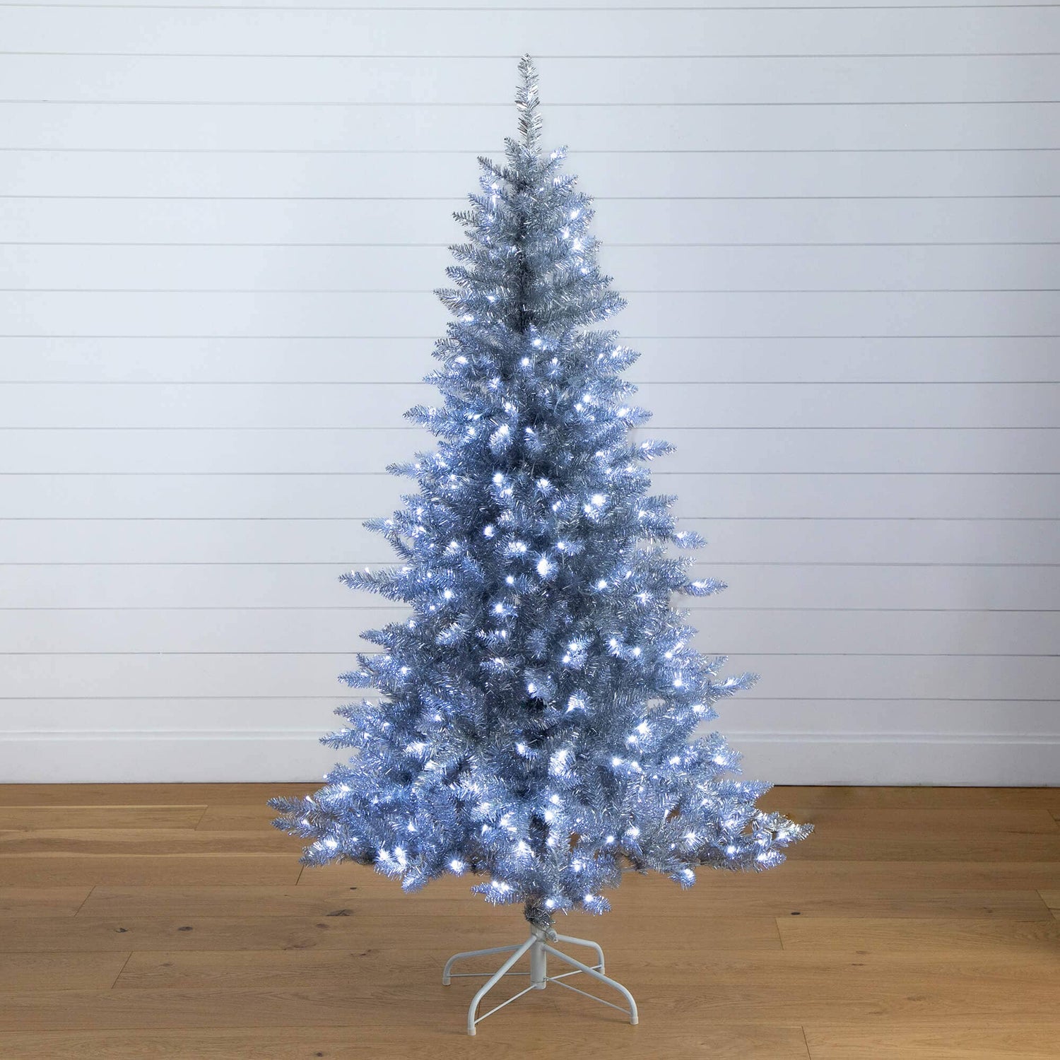 6' Artificial Silver Christmas Tree with 300 Cool White LED Lights