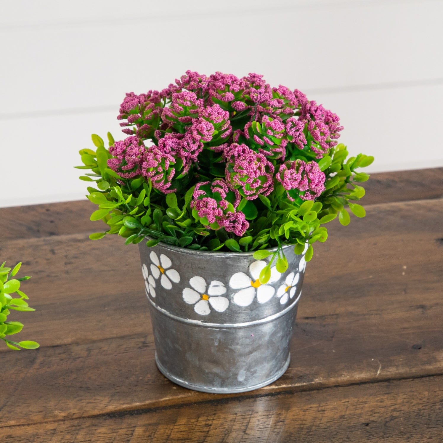 6” Artificial Succulent flowering Plant in Decorative Daisy Tin Planter -Set of 3