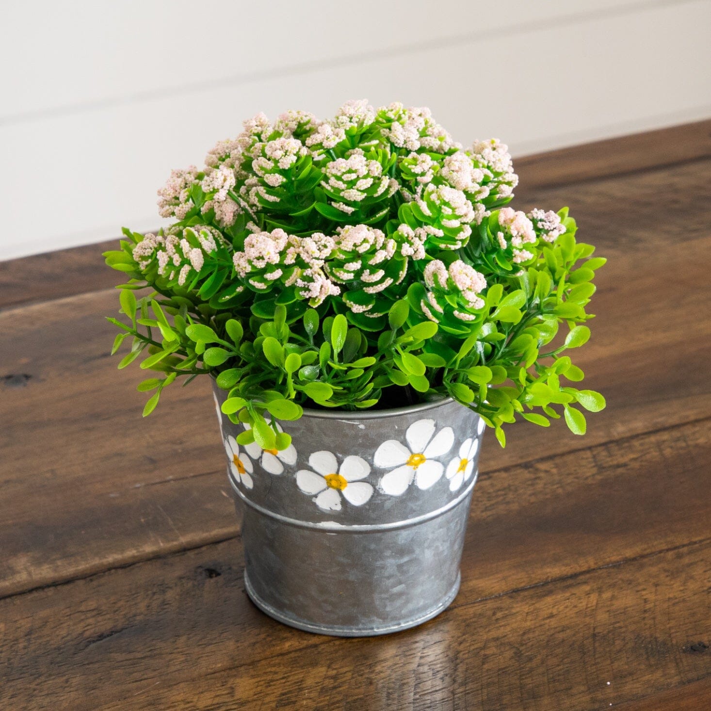 6” Artificial Succulent flowering Plant in Decorative Daisy Tin Planter -Set of 3