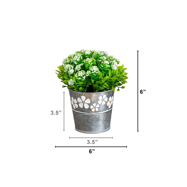 6” Artificial Succulent flowering Plant in Decorative Daisy Tin Planter -Set of 3