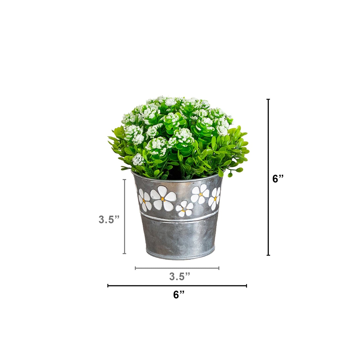 6” Artificial Succulent flowering Plant in Decorative Daisy Tin Planter -Set of 3