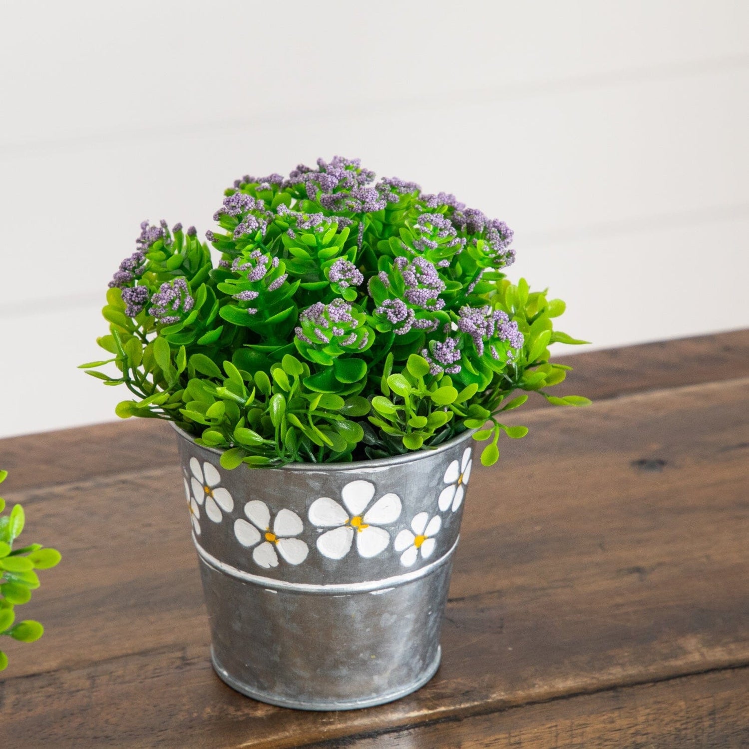 6” Artificial Succulent flowering Plant in Decorative Daisy Tin Planter -Set of 3