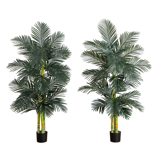 three palms plant 6’ Artificial Triple Stalk Golden Cane Palm Tree- Set of 2
