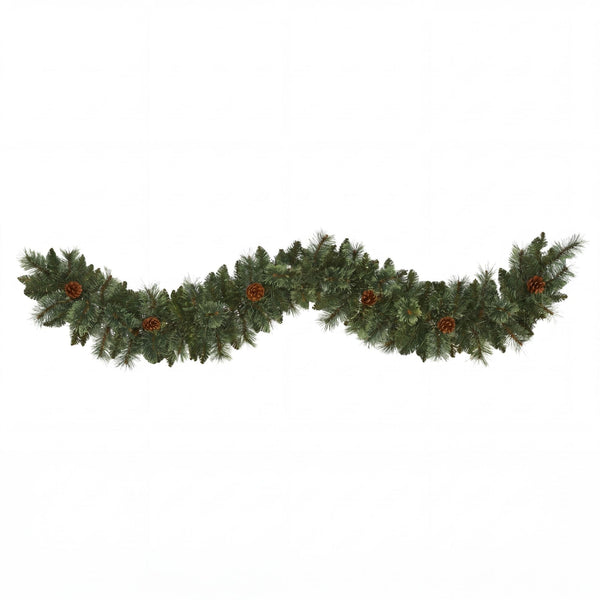 6’ Artificial White Mountain Pine Garland with Pinecones