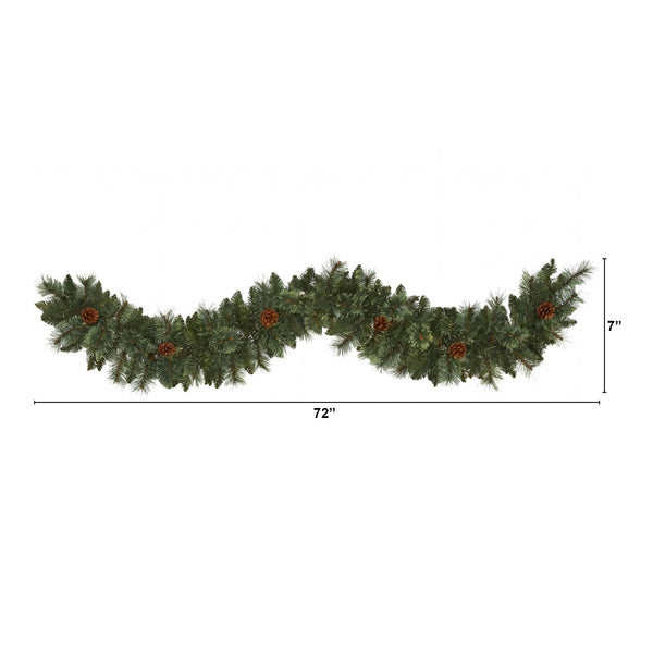 6’ Artificial White Mountain Pine Garland with Pinecones