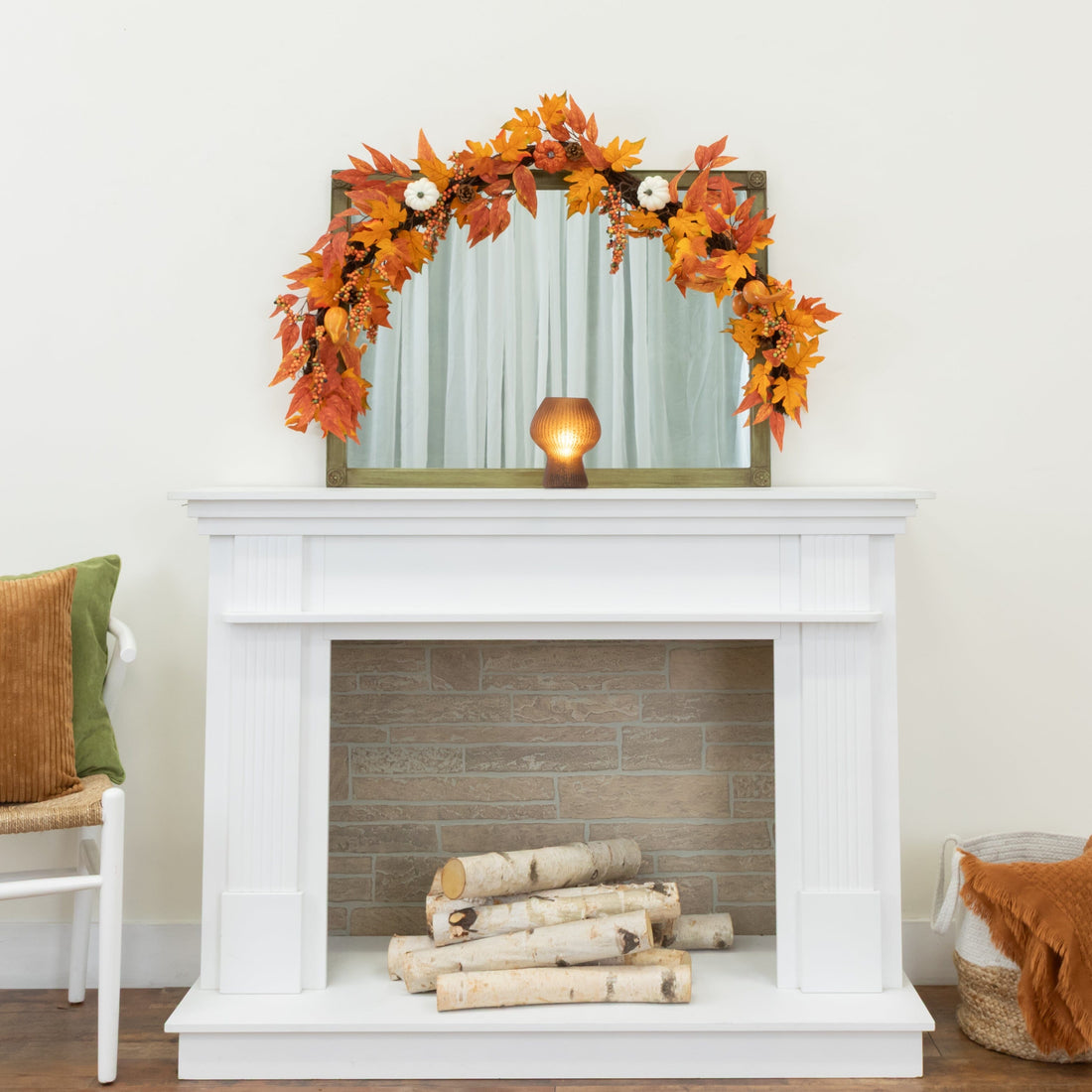 6ft Artificial Autumn Garland With Maple Leaves & Pumpkin - Fall Decor For Fireplace, Door