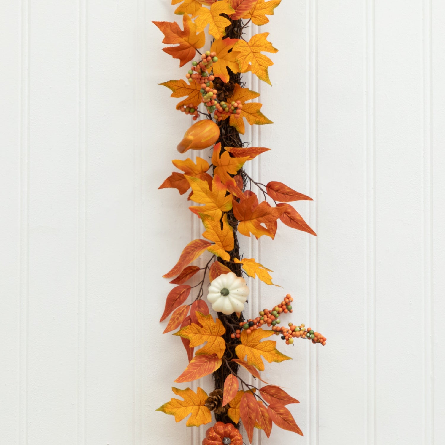 6’ Assorted Autumn Maple Leaves, Pumpkins, Gourds, Berries and Pinecone Artificial Fall Garland
