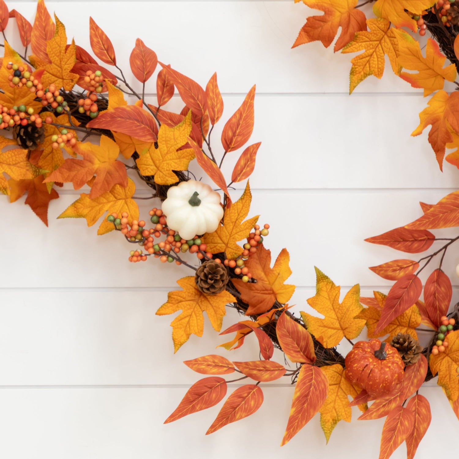 6’ Assorted Autumn Maple Leaves, Pumpkins, Gourds, Berries and Pinecone Artificial Fall Garland